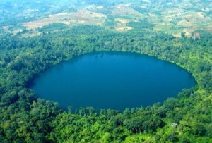 Aerial view of Yak Loum Lake in Ratanakiri province