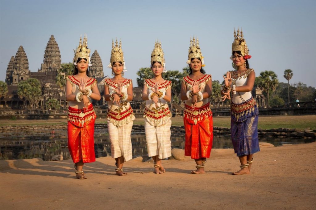 Women wear traditional clothes in Cambodia 